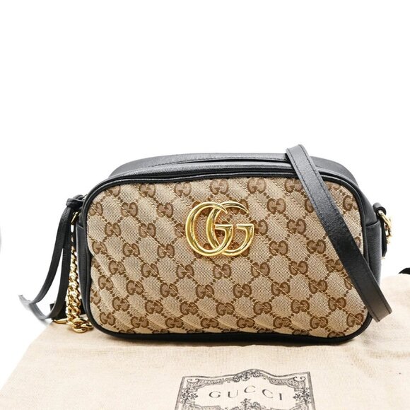 Gucci Handbags - GUCCI Marmont GG Pattern Chain Shoulder Bag Canvas Leather BN BK GHW